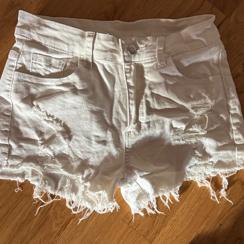 Women’s White Distressed Denim Cutoff Shorts